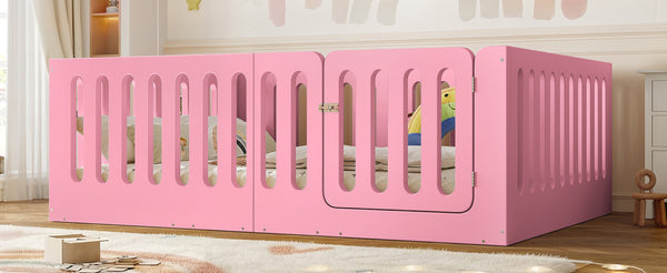English Elm Full Size Montessori House Bed Solid Wood Low Profile Floor Frame for Kids Rooms Pink W5305P482209