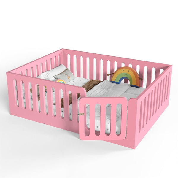 English Elm Full Size Montessori House Bed Solid Wood Low Profile Floor Frame for Kids Rooms Pink W5305P482209