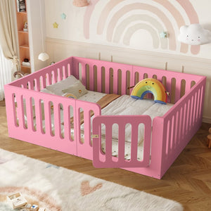 English Elm Full Size Montessori House Bed Solid Wood Low Profile Floor Frame for Kids Rooms Pink W5305P482209