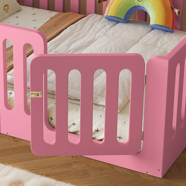 English Elm Full Size Montessori House Bed Solid Wood Low Profile Floor Frame for Kids Rooms Pink W5305P482209