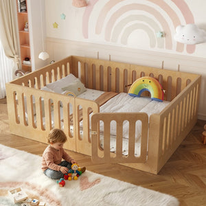 English Elm Full Size Montessori House Bed Solid Wood Low Profile Floor Frame for Kids Rooms Natural W5305P482218