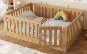 English Elm Full Size Montessori House Bed Solid Wood Low Profile Floor Frame for Kids Rooms Natural W5305P482218