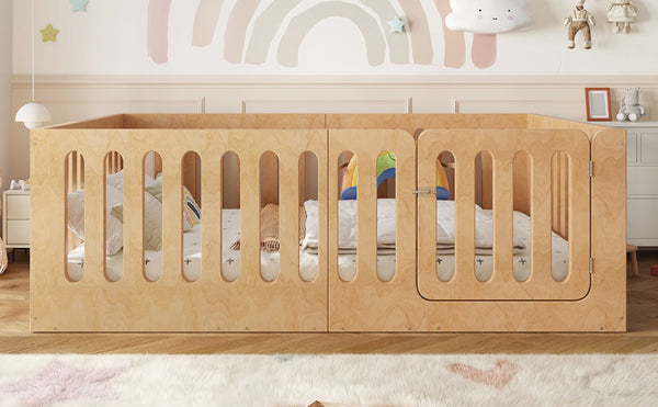 English Elm Full Size Montessori House Bed Solid Wood Low Profile Floor Frame for Kids Rooms Natural W5305P482218