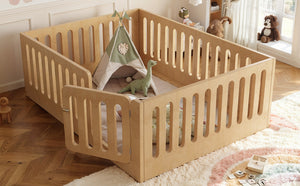English Elm Full Size Montessori House Bed Solid Wood Low Profile Floor Frame for Kids Rooms Natural W5305P482218