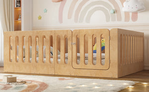 English Elm Full Size Montessori House Bed Solid Wood Low Profile Floor Frame for Kids Rooms Natural W5305P482218