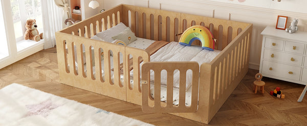 English Elm Full Size Montessori House Bed Solid Wood Low Profile Floor Frame for Kids Rooms Natural W5305P482218