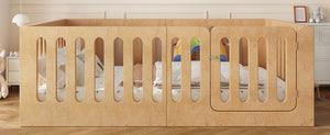 English Elm Full Size Montessori House Bed Solid Wood Low Profile Floor Frame for Kids Rooms Natural W5305P482218