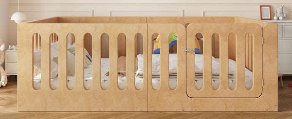 English Elm Full Size Montessori House Bed Solid Wood Low Profile Floor Frame for Kids Rooms Natural W5305P482218
