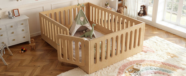 English Elm Full Size Montessori House Bed Solid Wood Low Profile Floor Frame for Kids Rooms Natural W5305P482218
