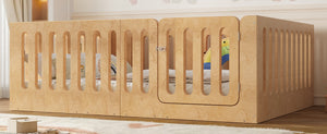 English Elm Full Size Montessori House Bed Solid Wood Low Profile Floor Frame for Kids Rooms Natural W5305P482218