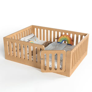 English Elm Full Size Montessori House Bed Solid Wood Low Profile Floor Frame for Kids Rooms Natural W5305P482218