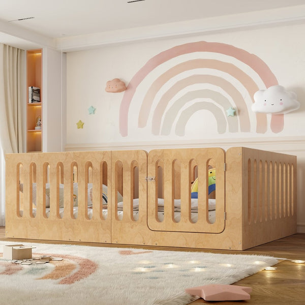 English Elm Full Size Montessori House Bed Solid Wood Low Profile Floor Frame for Kids Rooms Natural W5305P482218