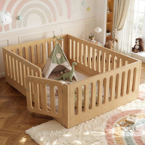 English Elm Full Size Montessori House Bed Solid Wood Low Profile Floor Frame for Kids Rooms Natural W5305P482218
