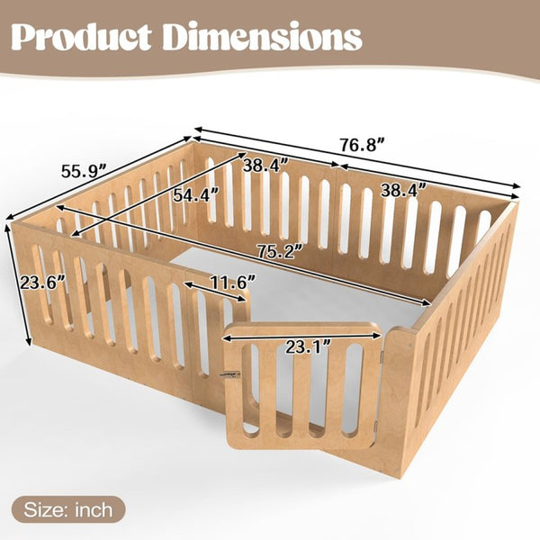 English Elm Full Size Montessori House Bed Solid Wood Low Profile Floor Frame for Kids Rooms Natural W5305P482218