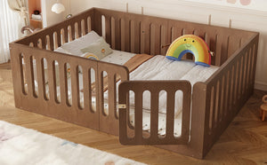 English Elm Full Size Montessori House Bed Solid Wood Low Profile Floor Frame for Kids Rooms Deep Natural W5305P482219