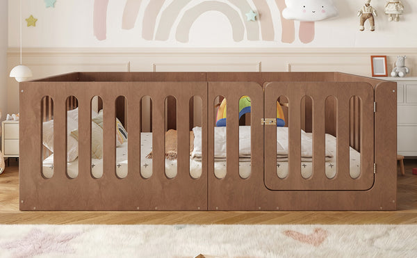 English Elm Full Size Montessori House Bed Solid Wood Low Profile Floor Frame for Kids Rooms Deep Natural W5305P482219