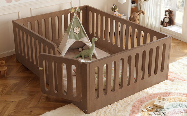 English Elm Full Size Montessori House Bed Solid Wood Low Profile Floor Frame for Kids Rooms Deep Natural W5305P482219