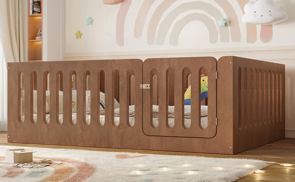 English Elm Full Size Montessori House Bed Solid Wood Low Profile Floor Frame for Kids Rooms Deep Natural W5305P482219
