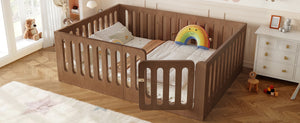 English Elm Full Size Montessori House Bed Solid Wood Low Profile Floor Frame for Kids Rooms Deep Natural W5305P482219