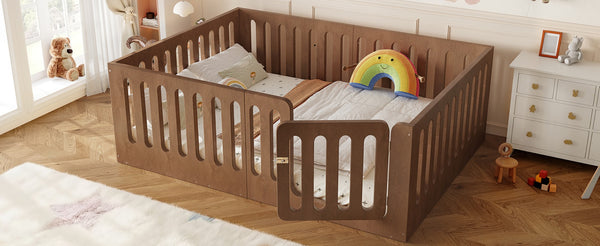 English Elm Full Size Montessori House Bed Solid Wood Low Profile Floor Frame for Kids Rooms Deep Natural W5305P482219