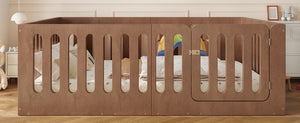 English Elm Full Size Montessori House Bed Solid Wood Low Profile Floor Frame for Kids Rooms Deep Natural W5305P482219
