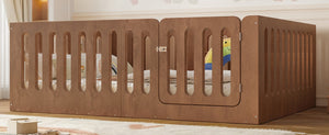 English Elm Full Size Montessori House Bed Solid Wood Low Profile Floor Frame for Kids Rooms Deep Natural W5305P482219