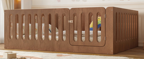 English Elm Full Size Montessori House Bed Solid Wood Low Profile Floor Frame for Kids Rooms Deep Natural W5305P482219