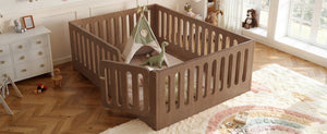 English Elm Full Size Montessori House Bed Solid Wood Low Profile Floor Frame for Kids Rooms Deep Natural W5305P482219