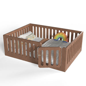 English Elm Full Size Montessori House Bed Solid Wood Low Profile Floor Frame for Kids Rooms Deep Natural W5305P482219
