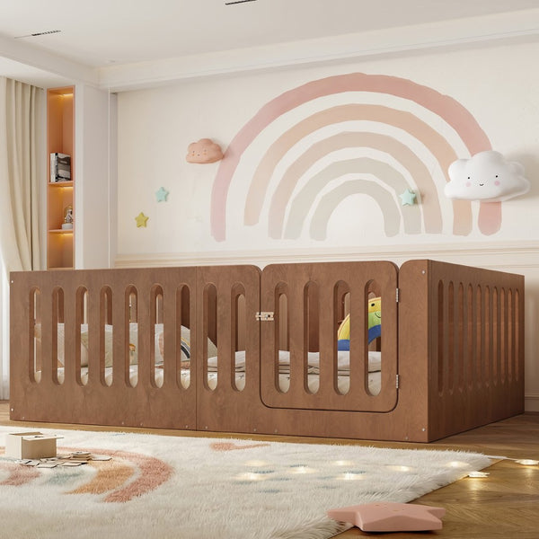 English Elm Full Size Montessori House Bed Solid Wood Low Profile Floor Frame for Kids Rooms Deep Natural W5305P482219