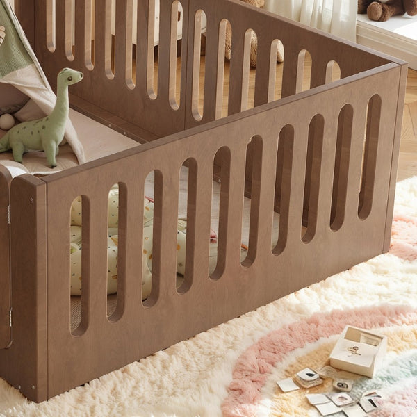 English Elm Full Size Montessori House Bed Solid Wood Low Profile Floor Frame for Kids Rooms Deep Natural W5305P482219