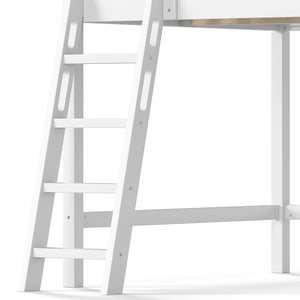 English Elm Full Size Solid Wood Kids Loft Bed with Safety Guardrails and Open Play Space Below Light White/Pink W5305P492108