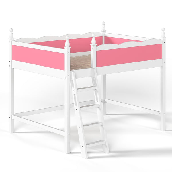 English Elm Full Size Solid Wood Kids Loft Bed with Safety Guardrails and Open Play Space Below Light White/Pink W5305P492108