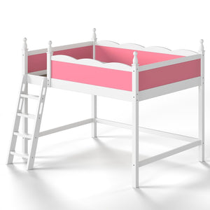 English Elm Full Size Solid Wood Kids Loft Bed with Safety Guardrails and Open Play Space Below Light White/Pink W5305P492108