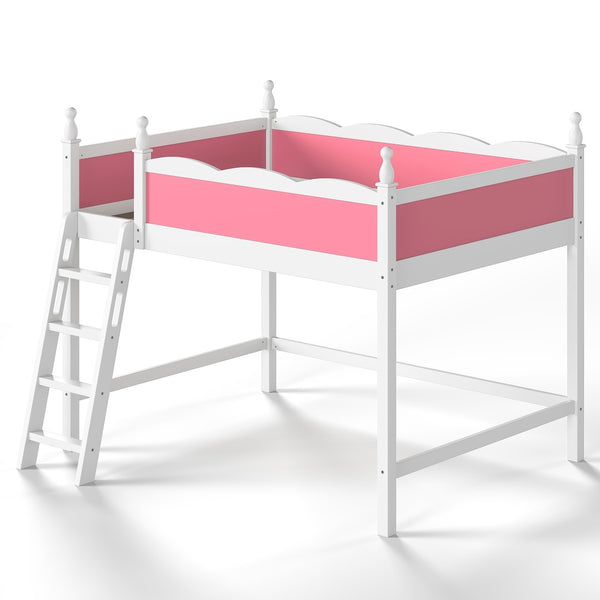 English Elm Full Size Solid Wood Kids Loft Bed with Safety Guardrails and Open Play Space Below Light White/Pink W5305P492108