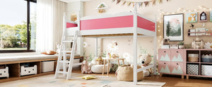 English Elm Full Size Solid Wood Kids Loft Bed with Safety Guardrails and Open Play Space Below Light White/Pink W5305P492108