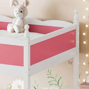 English Elm Full Size Solid Wood Kids Loft Bed with Safety Guardrails and Open Play Space Below Light White/Pink W5305P492108
