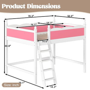 English Elm Full Size Solid Wood Kids Loft Bed with Safety Guardrails and Open Play Space Below Light White/Pink W5305P492108