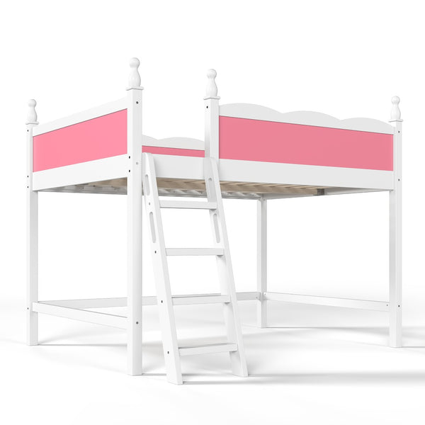 English Elm Full Size Solid Wood Kids Loft Bed with Safety Guardrails and Open Play Space Below Light White/Pink W5305P492108