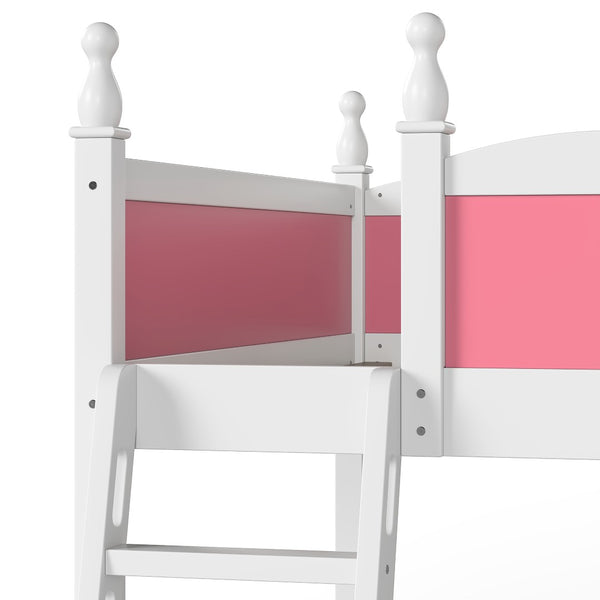 English Elm Full Size Solid Wood Kids Loft Bed with Safety Guardrails and Open Play Space Below Light White/Pink W5305P492108