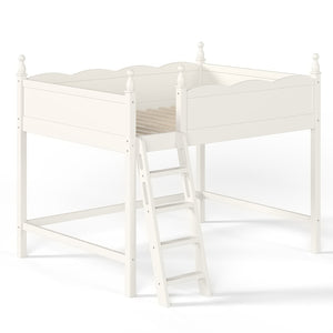 English Elm Full Size Solid Wood Kids Loft Bed with Safety Guardrails and Open Play Space Below Beige W5305P492109