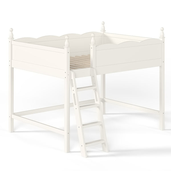English Elm Full Size Solid Wood Kids Loft Bed with Safety Guardrails and Open Play Space Below Beige W5305P492109