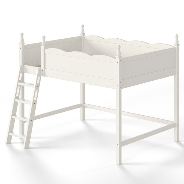 English Elm Full Size Solid Wood Kids Loft Bed with Safety Guardrails and Open Play Space Below Beige W5305P492109
