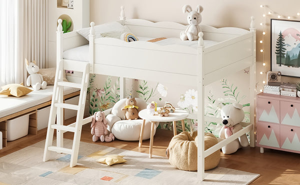 English Elm Full Size Solid Wood Kids Loft Bed with Safety Guardrails and Open Play Space Below Beige W5305P492109