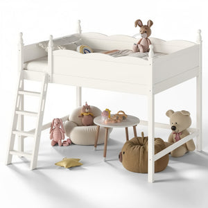 English Elm Full Size Solid Wood Kids Loft Bed with Safety Guardrails and Open Play Space Below Beige W5305P492109