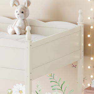 English Elm Full Size Solid Wood Kids Loft Bed with Safety Guardrails and Open Play Space Below Beige W5305P492109