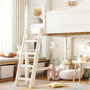 English Elm Full Size Solid Wood Kids Loft Bed with Safety Guardrails and Open Play Space Below Beige W5305P492109