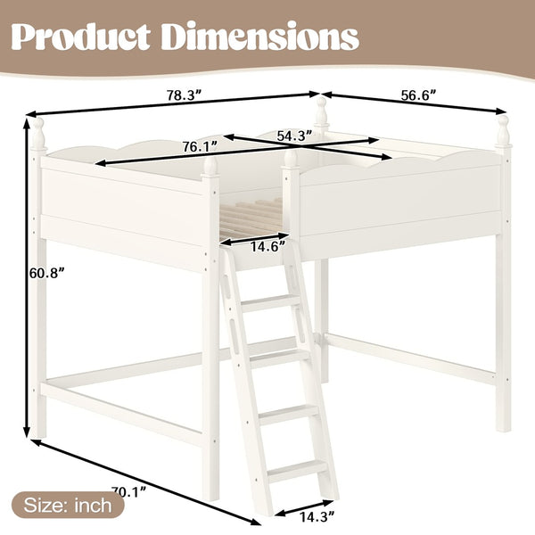 English Elm Full Size Solid Wood Kids Loft Bed with Safety Guardrails and Open Play Space Below Beige W5305P492109