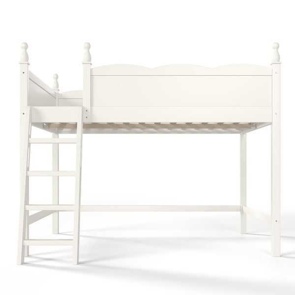 English Elm Full Size Solid Wood Kids Loft Bed with Safety Guardrails and Open Play Space Below Beige W5305P492109
