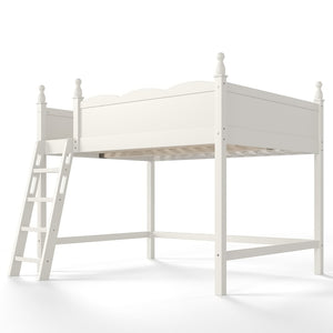 English Elm Full Size Solid Wood Kids Loft Bed with Safety Guardrails and Open Play Space Below Beige W5305P492109